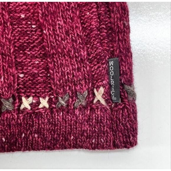 Woolrich 1/4-Zip Wool Blend Sweater Women Lg Petite Rosebud Red Nordic Winter - Picture 7 of 10